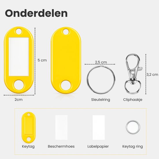 Vaive Sleutellabels 30 Stuks – Sleutelhanger met Karabijnhaak, Ringen en Naamkaartje – Sleutelringen voor Sleutelbeheer - Sleutelring 25 mm