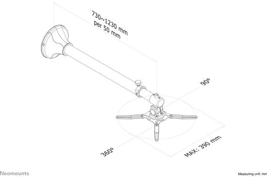 Neomounts BEAMER-W100SILVER projector muurbeugel - universeel - diepteverstelling 73-123 cm - zilver