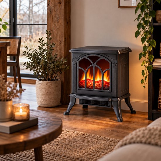 alpina Sfeerhaard Elektrisch - Elektrische Kachel Sfeerhaard - Haard met Realistisch Vlambeeld - Instelbare Thermostaat - Oververhittingsbeveiliging - 1500W - Zwart - 39x25x54cm