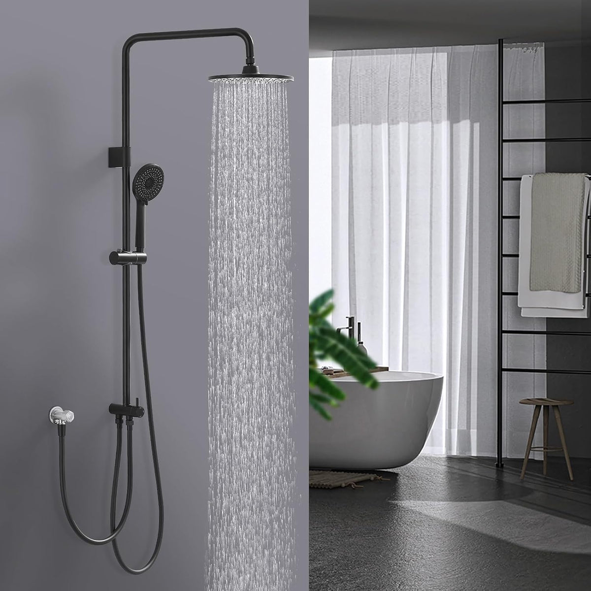 Homelody Regendouche Set zonder Kraan - Handdouche met 4 Standen - Hoofddouche 9 inch - Hoogte 101,4 cm - Roestvrij Staal - Mat Zwart