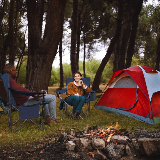 TRVLMORE Campingstoelen - Opvouwbaar - 2 Stuks - XL - Vouwstoelen - 150 kg draagvermogen - Drankhouder - Koelvak - Zijvak - Klapstoel - Blauw