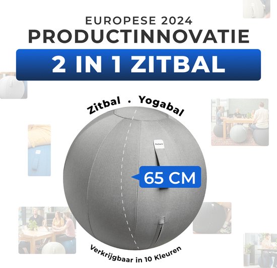 Backerz Zitbal 65 CM - Zitballen met Hoes Linnen - Ergonomische Bureaustoel Kantoor en Thuis - Luxe Yoga Bal - Licht Grijs