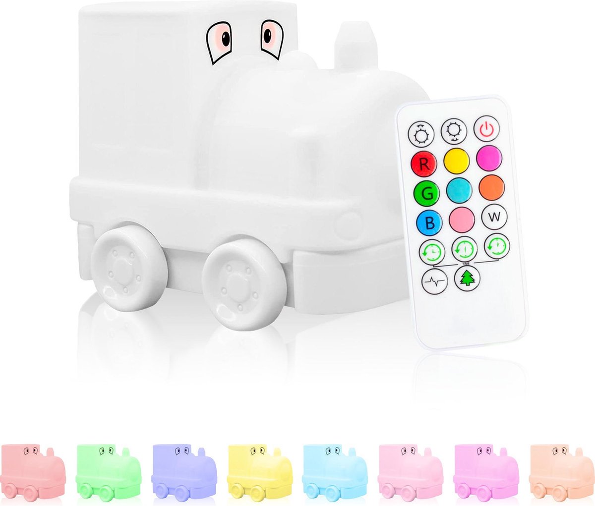 Sleepy Friends Trein Nachtlampje Kinderkamer - Dimbaar LED Nachtlampje 8 Kleuren - 95,2 x 97,4 x 100 mm - Grijs - Inclusief Afstandsbediening