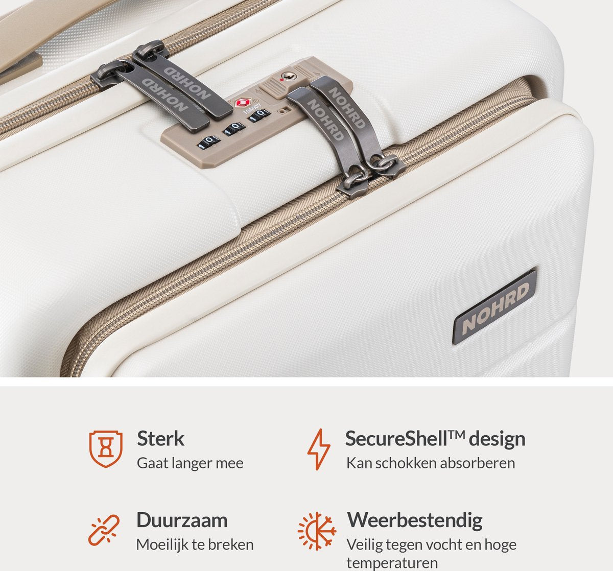 Nohrd Handbagage Koffer 35 L - Spinner Wielen - Trolley Lichtgewicht - Dubbel TSA Slot - Reiskoffer - Handig Voorvak - Ivoor