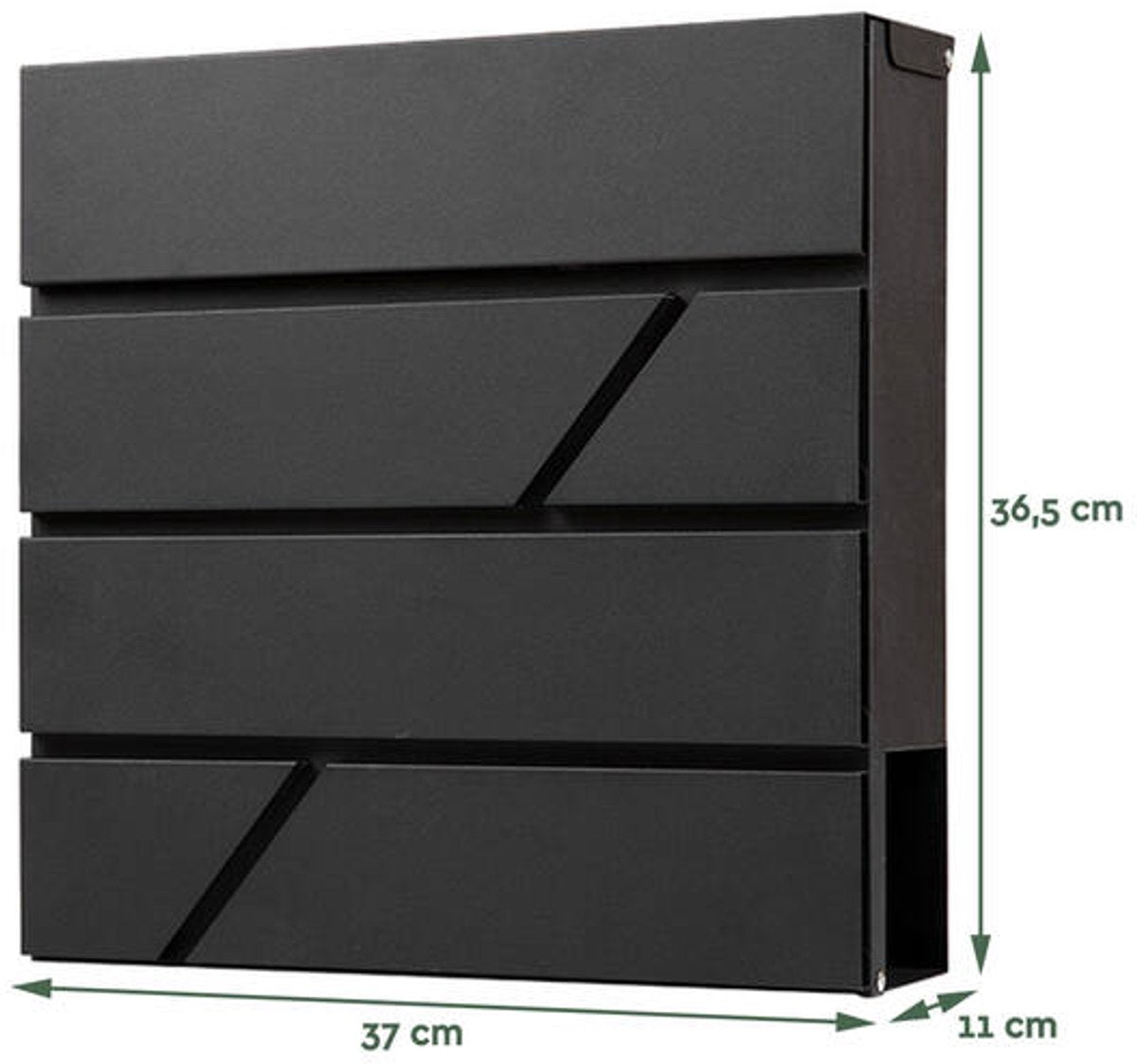 BRASQ Deluxe Brievenbus Zwart 37,5 x 36,5 x 11 cm – Wandbrievenbus met Slot en Krantenvak – Inclusief Montagemateriaal & 2 Sleutels