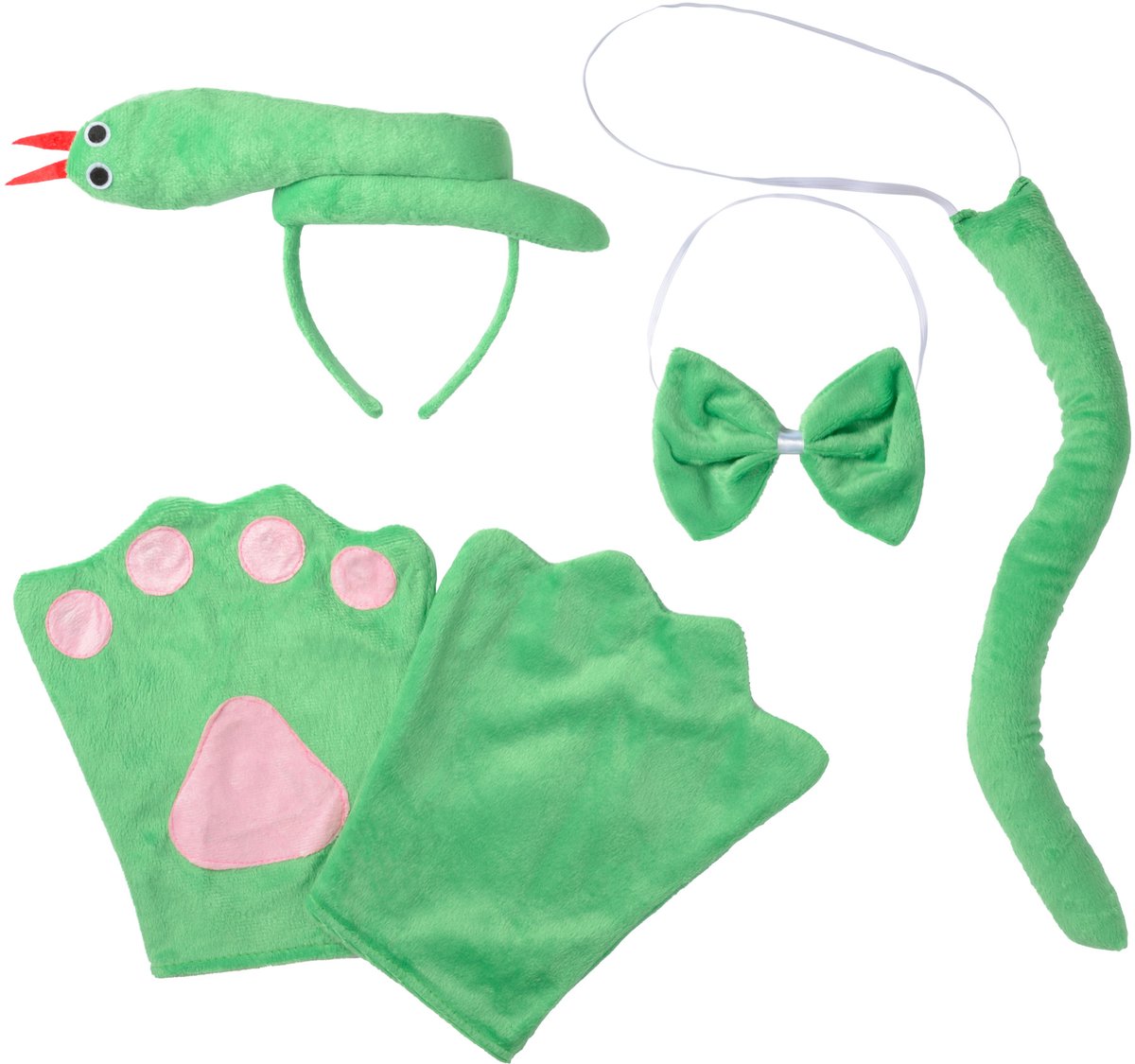 Dressforfun - Accessoireset Slang voor Kinderen - Groene pluche verkleedaccessoires voor Carnaval, Feest & Halloween