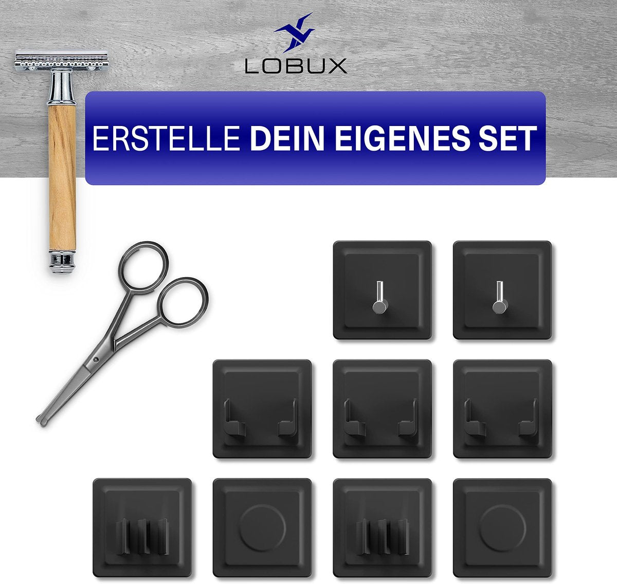 LOBUX® - zelfklevende tandenborstelhouder, super stevig [soft-touch silicone] - opzetborstel voor elektrische tandenborstels - voor badkamer, spiegel, douche, muur (zwart)