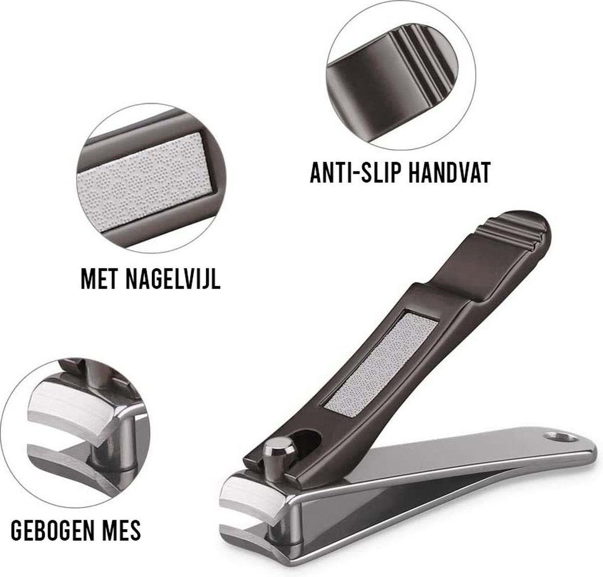 Podec nagelknipper set 2 stuks zwart – vingernagels en teennagels – rvs
