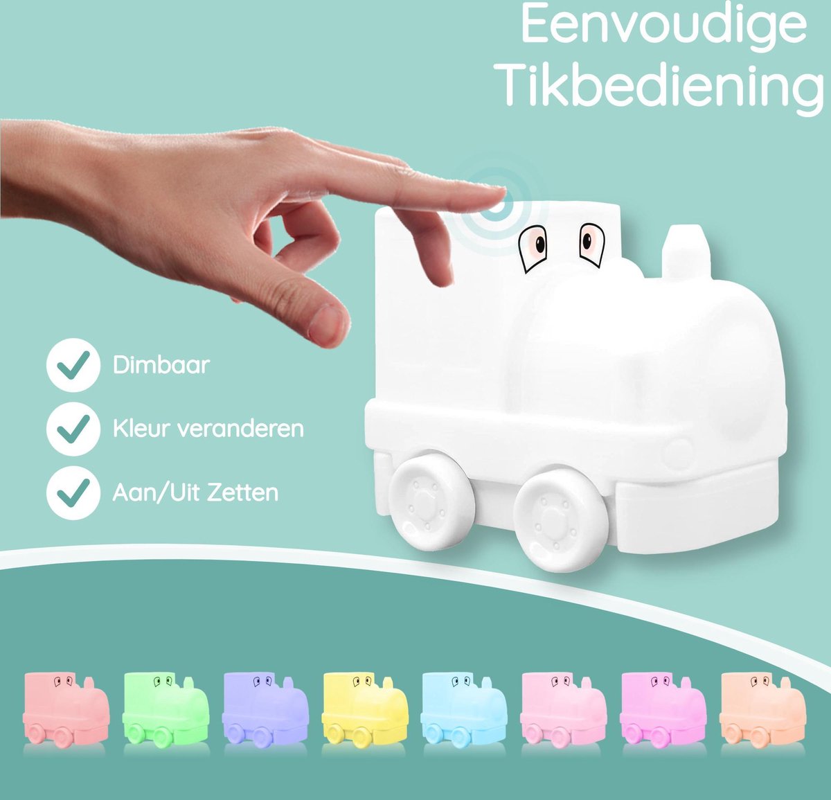 Sleepy Friends Trein Nachtlampje Kinderkamer - Dimbaar LED Nachtlampje 8 Kleuren - 95,2 x 97,4 x 100 mm - Grijs - Inclusief Afstandsbediening