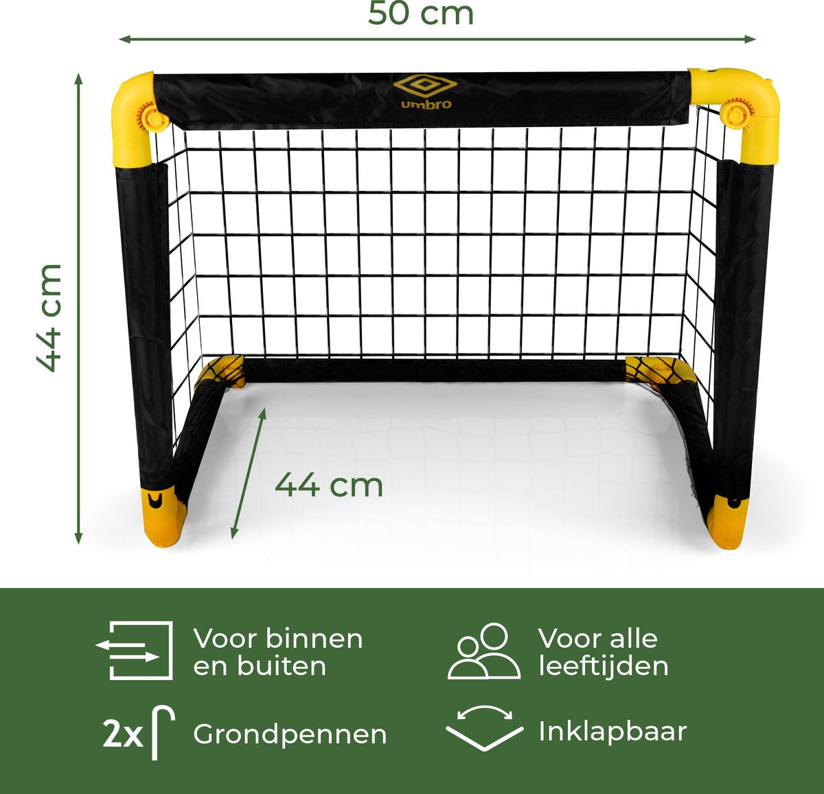 Umbro Voetbaldoel - Opvouwbaar - Inclusief 2 Grondpennen - Kunststof - 50 x 44 x 44 cm - Zwart/Geel