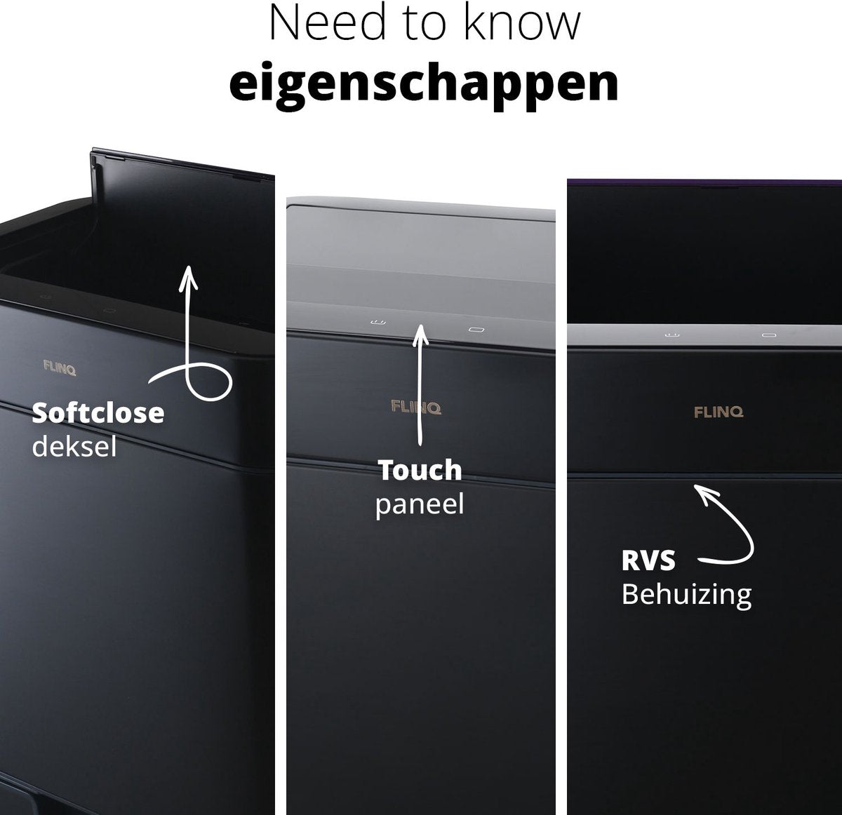Home & Comfort - FlinQ Senzaro 60L Prullenbak Afvalscheiding - Vuilnisbak - Afvalscheidingsprullenbak - Bewegingssensor - Zwart