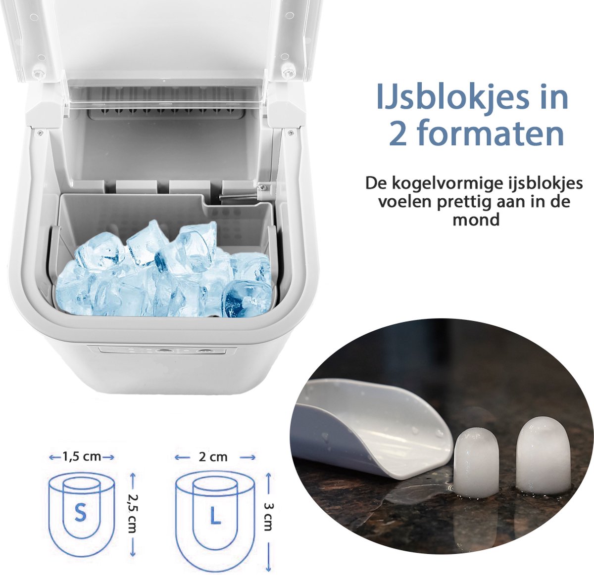 TZS First Austria 5104 IJsblokjesmachine - IJsblokjesmaker incl. schep en lekbak - 2.2L - Wit