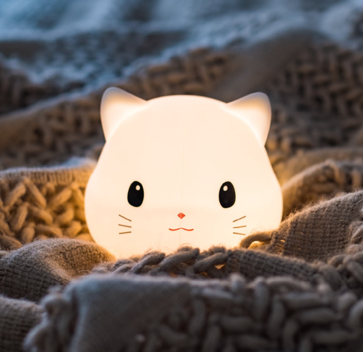 Sleepy Friends Premium Kat Nachtlampje Kinderkamer - USB Oplaadbaar, Dimbaar, Zacht & Veilig - 95 x 97 x 100 mm - Grijs