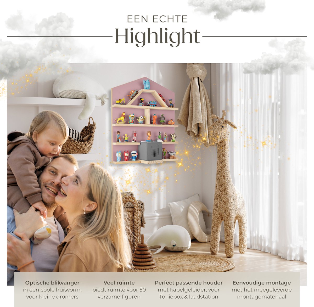 tectake Mylittle Story Wandrek voor Tonies – Huisvorm – Hout – Kersenlook