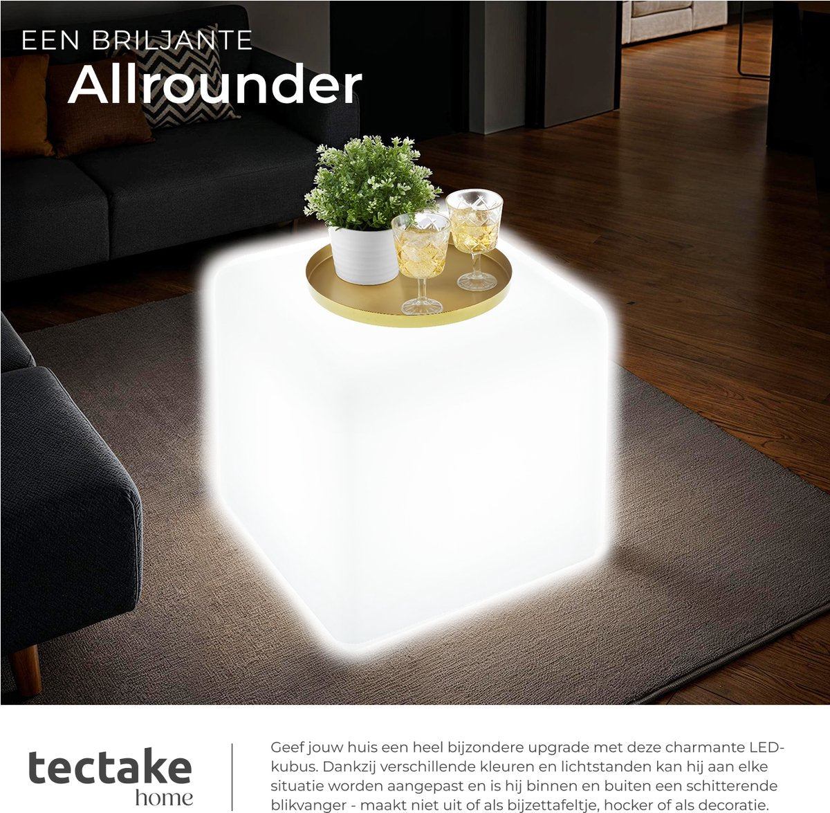 tectake® luminous cube – led lichtkubus 43x43x43 cm – 16 rgb kleuren, 5 lichtmodi – tuindecoratie en sfeerverlichting