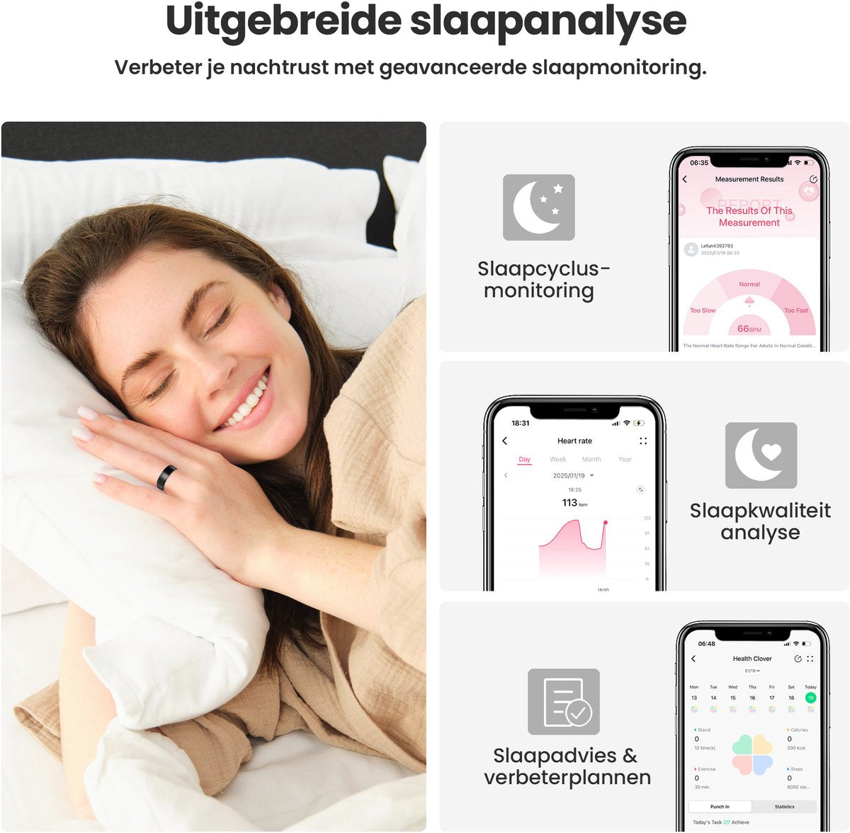 Saaf Smart Ring - Zwart - Maat 8 - Slanke Activity Tracker voor Dames en Heren