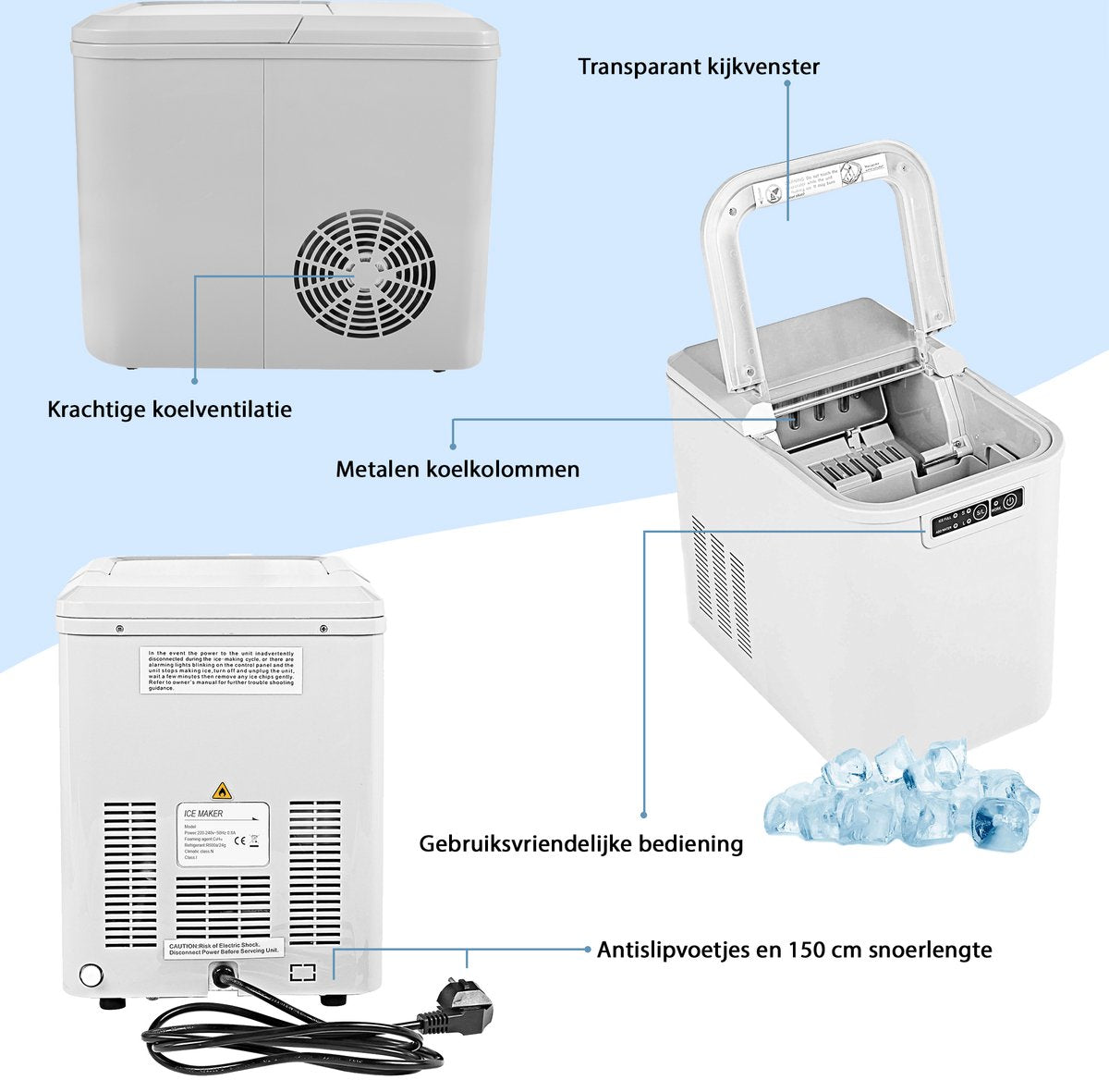 TZS First Austria 5104 IJsblokjesmachine - IJsblokjesmaker incl. schep en lekbak - 2.2L - Wit
