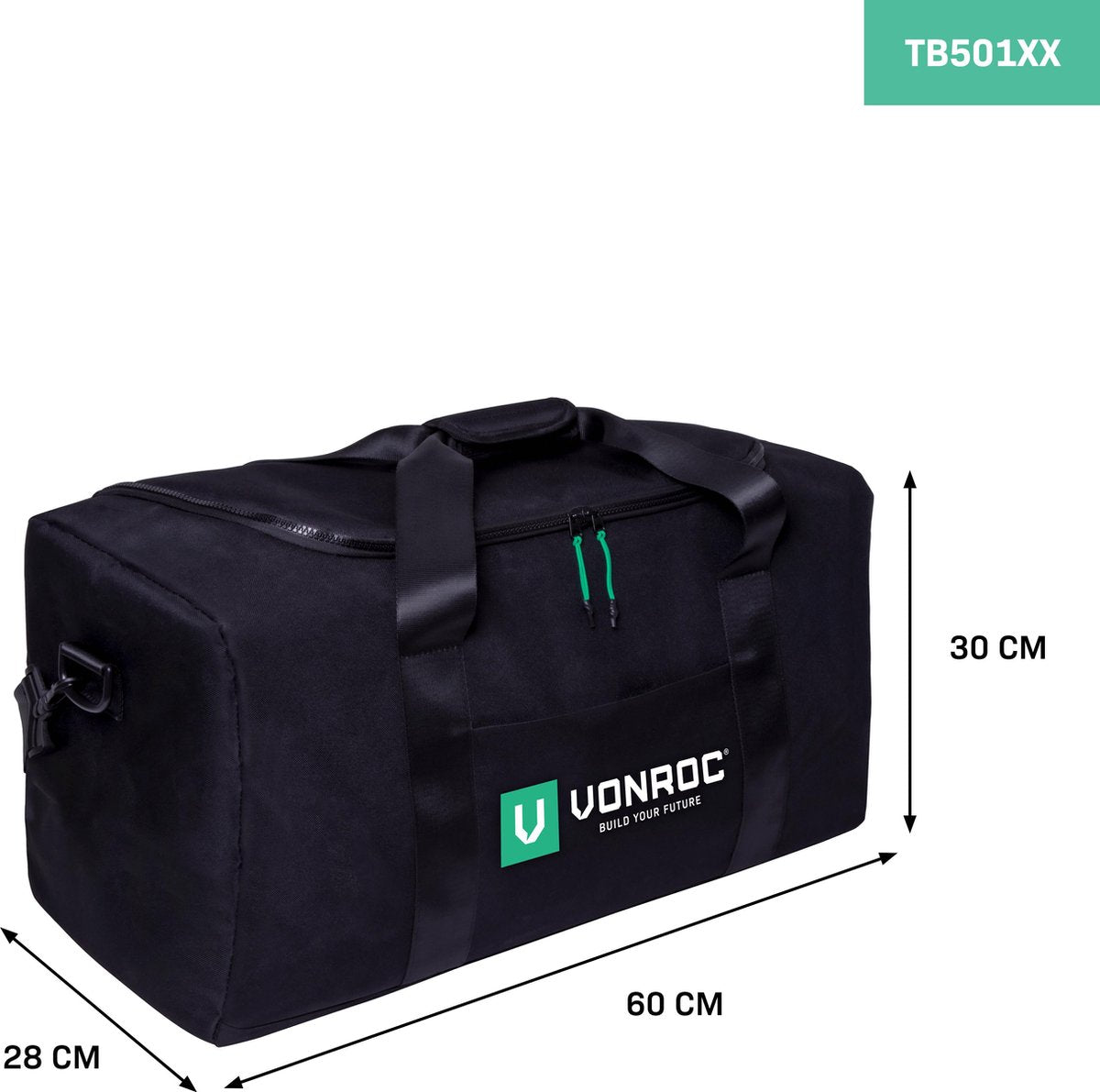 VONROC - Gereedschapstas – Polyester - Max.25 kg - Zwart - 60x30x26 cm