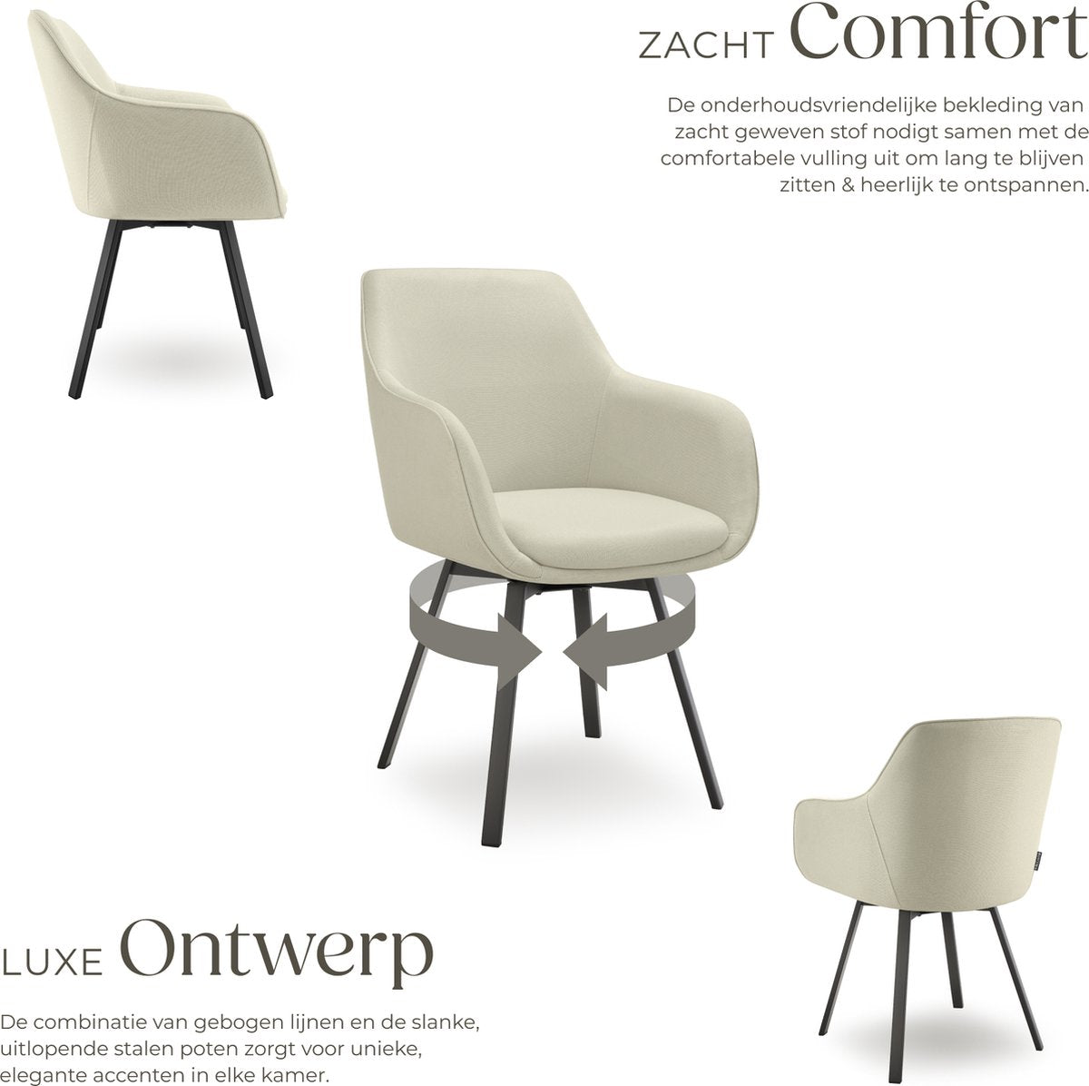 tectake® - Draaibare Eetkamerstoel Alicon - 57x59x88 cm – Set van 2 – Beige – Stijlvol en Comfortabel - Woonkamer Of Kantoor