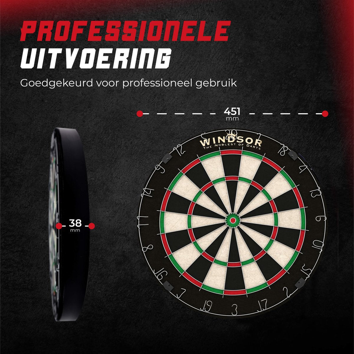 WINDSOR Dartbord - met Dartpijlen & Accessoires - Sisal - Dartboard - Knight 3
