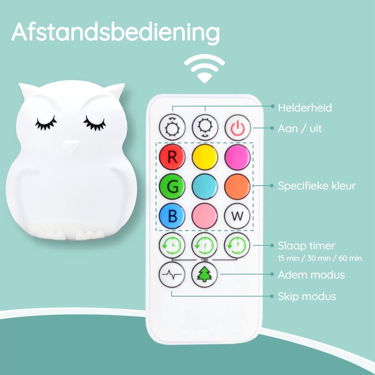 Sleepy Friends Kinder Nachtlampje Uiltje – Dimbaar Nachtlampje Baby & Kind – 8 Kleuren – USB Oplaadbaar – Touch & Afstandsbediening – 95 x 97 x 100 mm – 169g