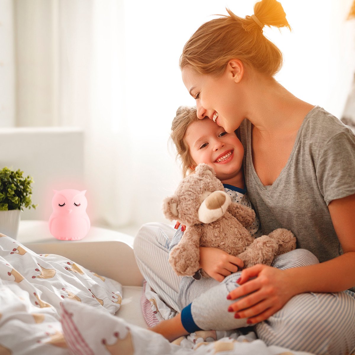 Sleepy Friends Kinder Nachtlampje Uiltje – Dimbaar Nachtlampje Baby & Kind – 8 Kleuren – USB Oplaadbaar – Touch & Afstandsbediening – 95 x 97 x 100 mm – 169g