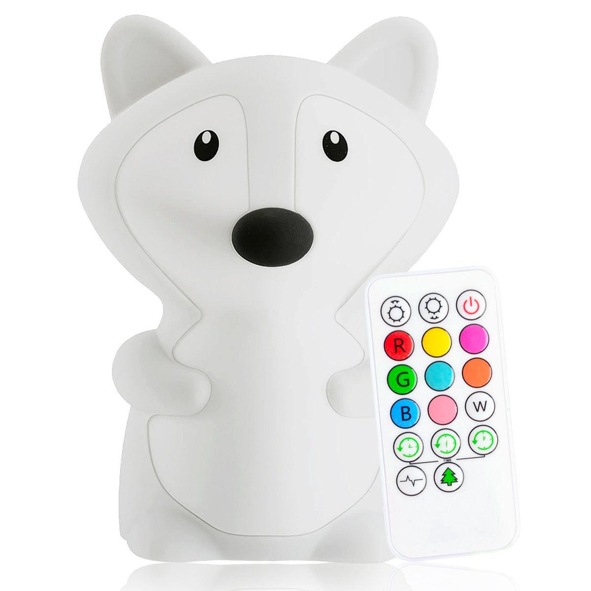 Sleepy Friends Kinder Nachtlampje Vosje - USB Oplaadbaar en Dimbaar - 8 Kleuren - 95x97x100 mm - Zacht Siliconen Nachtlampje voor Babykamer en Kinderkamer