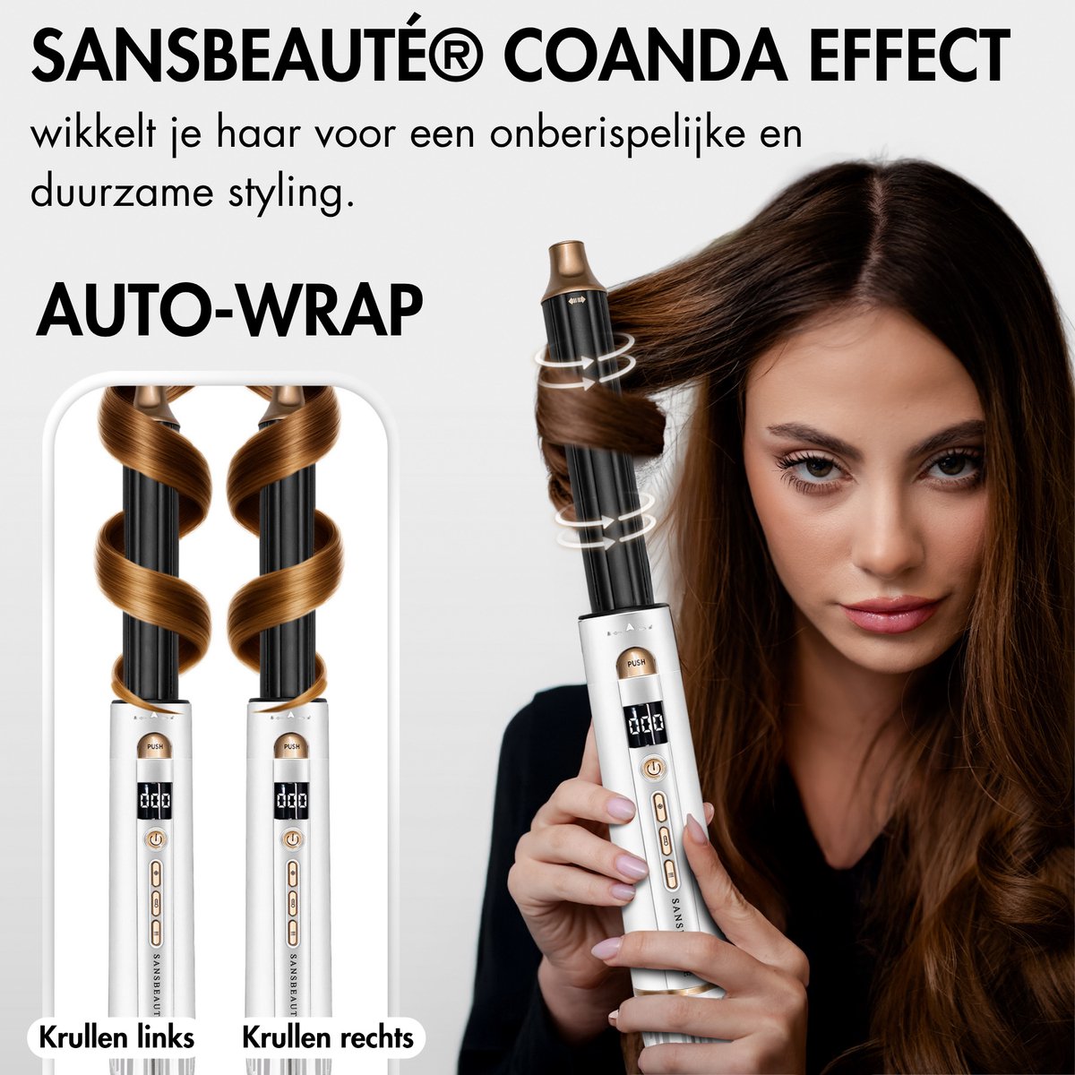 Sansbeauté 4-in-1 Airstyler - Multistyler - Föhnborstel - Krulborstel - Stijlborstel - 1400W - Ionentechnologie - Wit/Goud