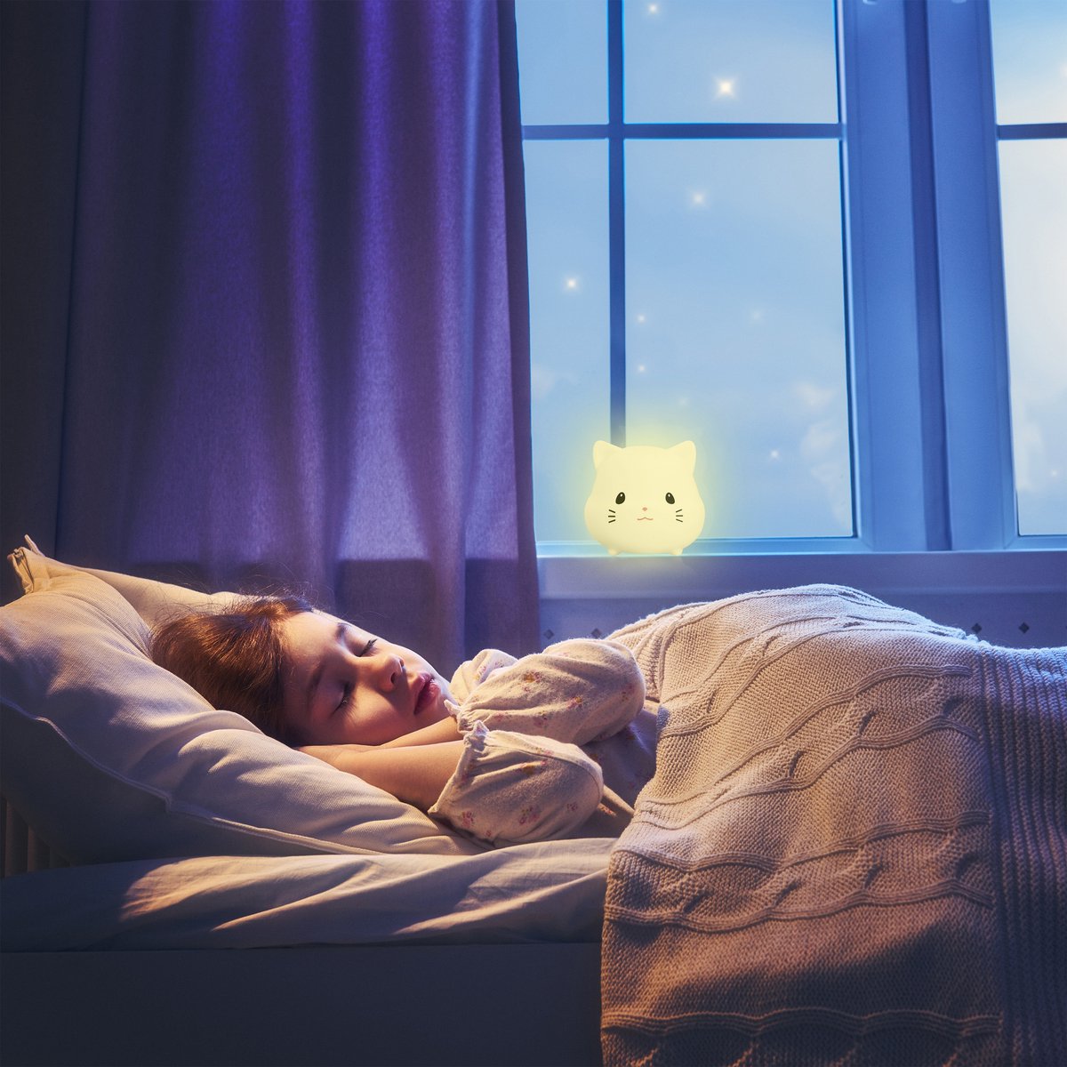 Sleepy Friends Premium Kat Nachtlampje Kinderkamer - USB Oplaadbaar, Dimbaar, Zacht & Veilig - 95 x 97 x 100 mm - Grijs