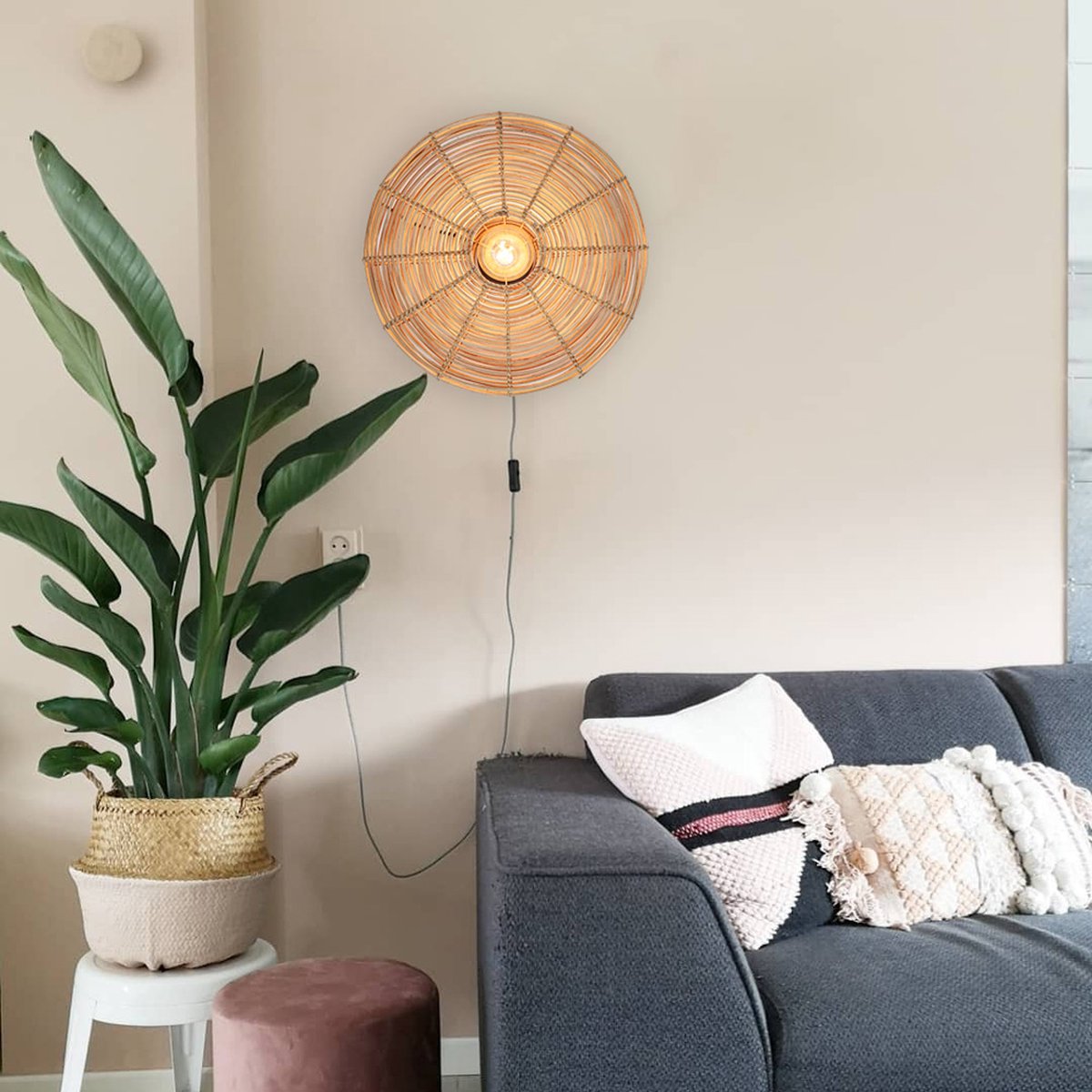 Light & Living Wandlamp Mataka Rotan Ø51 cm – Bruin – Ronde Wandlamp – Binnenverlichting
