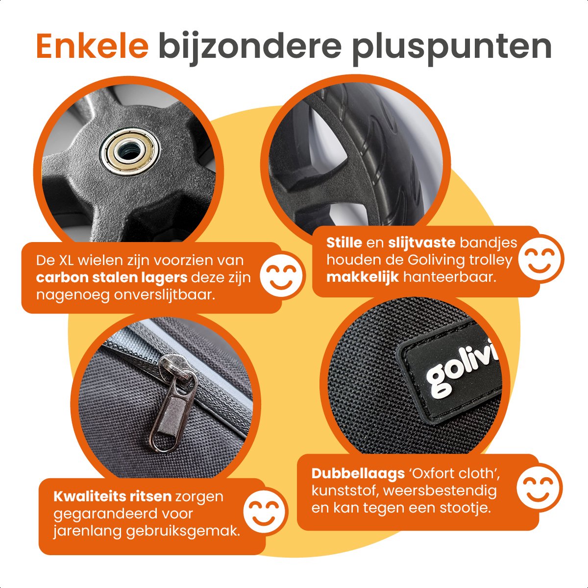 Goliving Boodschappentrolley - Boodschappenwagen met Zijvakken en Koelvak - Opvouwbaar - Weerbestendig - Roestvrij Aluminium - Boodschappenkar met Wielen - 50L - Zwart
