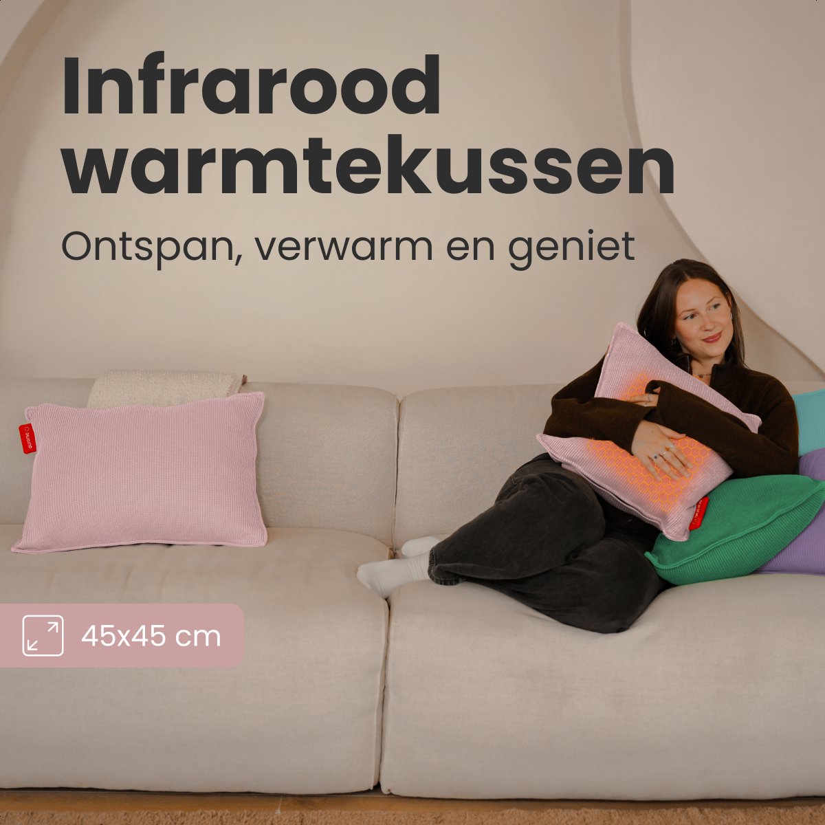 Auronic Warmtekussen - Knitted - 45x45 cm - Draadloos - Oplaadbaar - Elektrisch - Infrarood - Poederroze