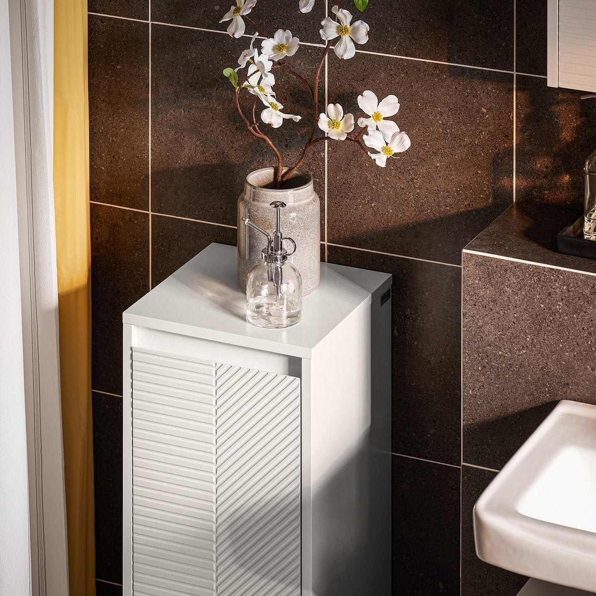 SoBuy Linnenkast - BZR154-W - Badkameronderkast - 1 uitneembaar wasmand - Wit