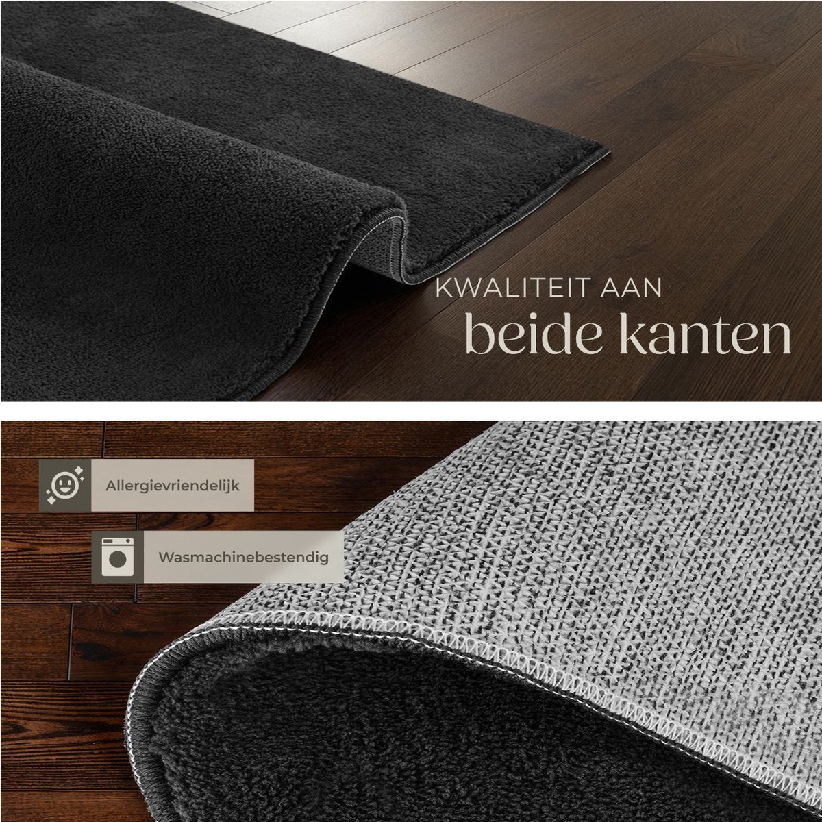 tectake Soft Zone Vloerkleed – Kortpolig – Extra Zacht – Zwart – 140 × 200 cm