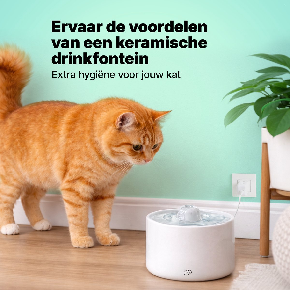 Jake & Jacky Keramische Drinkfontein Kat en Hond - 2L - 19x19x13,6 cm - Gebroken Wit