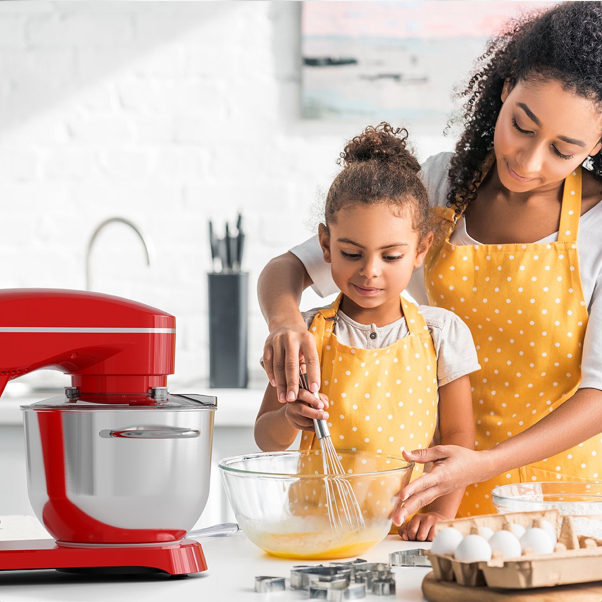 KitchenBrothers Keukenmachine - Touch Display en Timer - Keukenrobot - 6L - 1800W - Aluminium - Rood