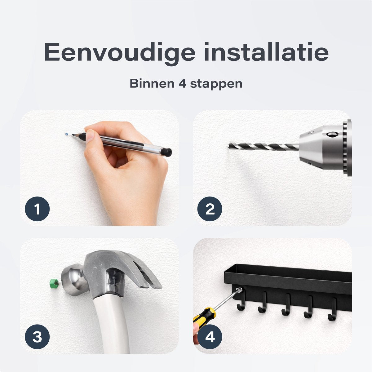 Luft Sleutelhouder met Plank - 6 Haken - Kapstok - Organizer - Muur - Industrieel - Zwart
