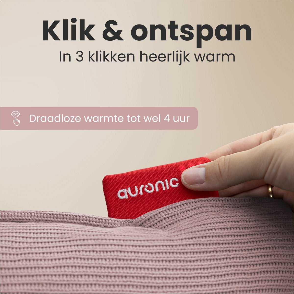 Auronic Warmtekussen - Knitted - 45x45 cm - Draadloos - Oplaadbaar - Elektrisch - Infrarood - Poederroze
