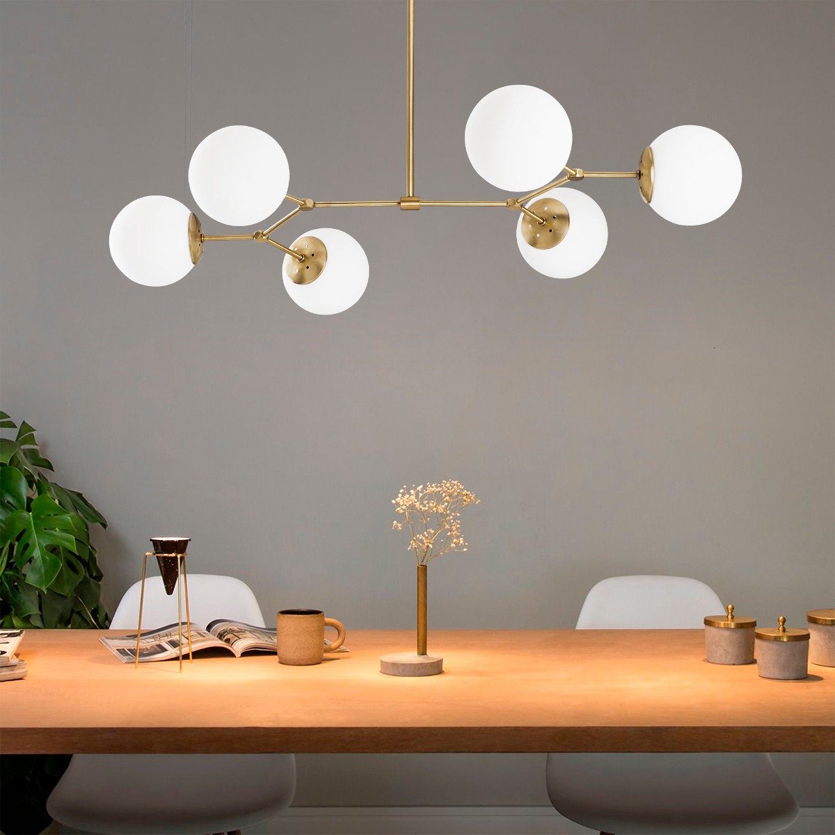 Hanglamp Damar 6-Lichts – 100x58x48 cm – Geel/Wit – Metaal – In hoogte verstelbaar