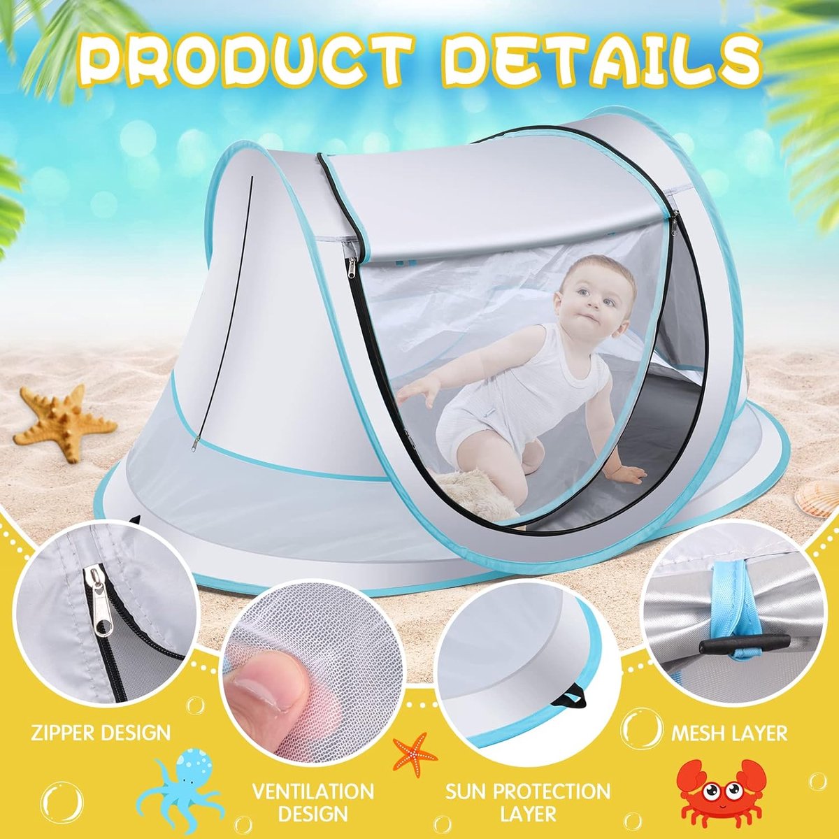 Fuegobird BabyBox Campingbedje - UV50+ - Opvouwbaar - Incl. Muggengaas - 140 x 65 x 90 cm - Zilver