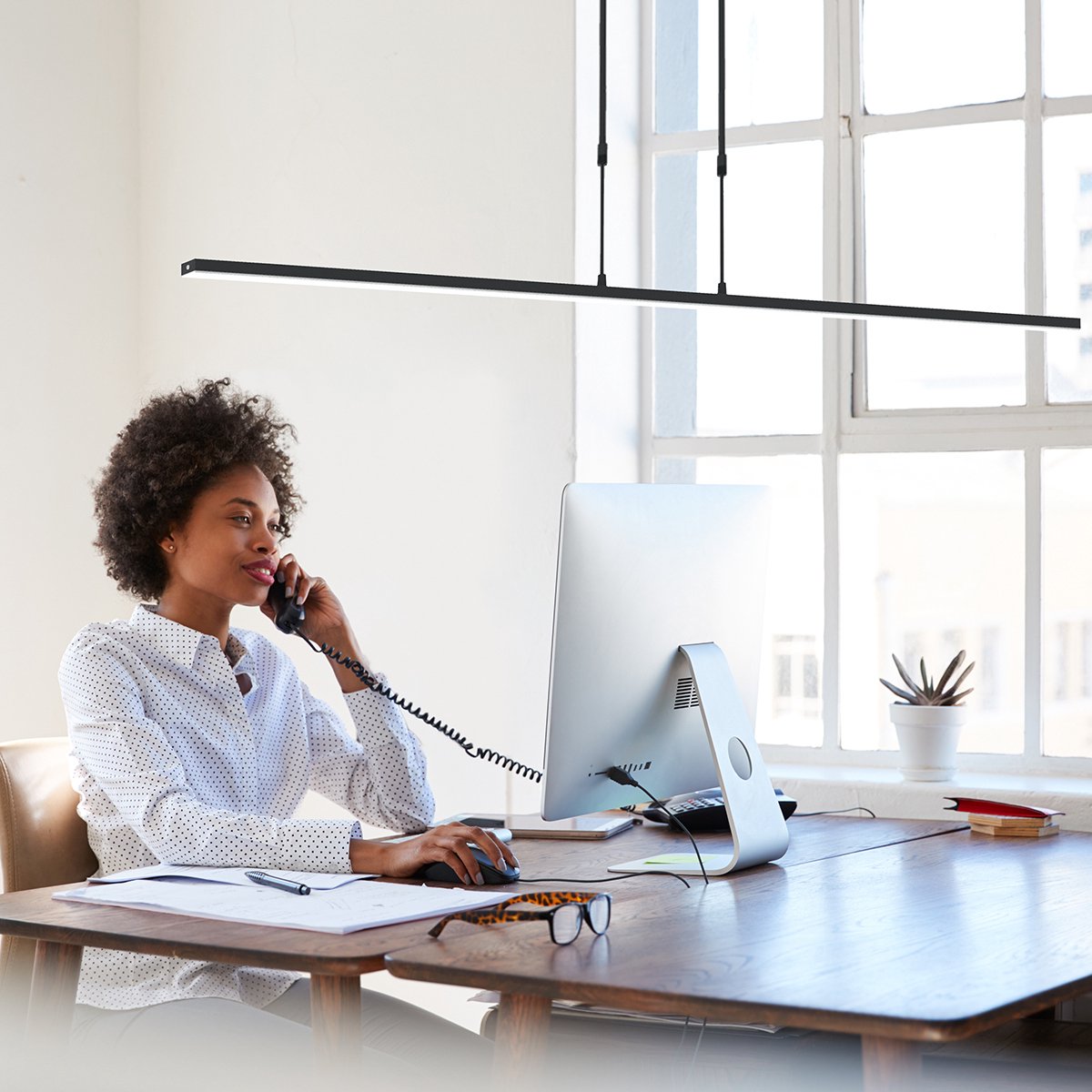 Verstelbare hanglamp Zelena – 2-lichts – Kunststof / Metaal – 155 cm – In hoogte verstelbaar tot 117 cm – Modern design – Zwart
