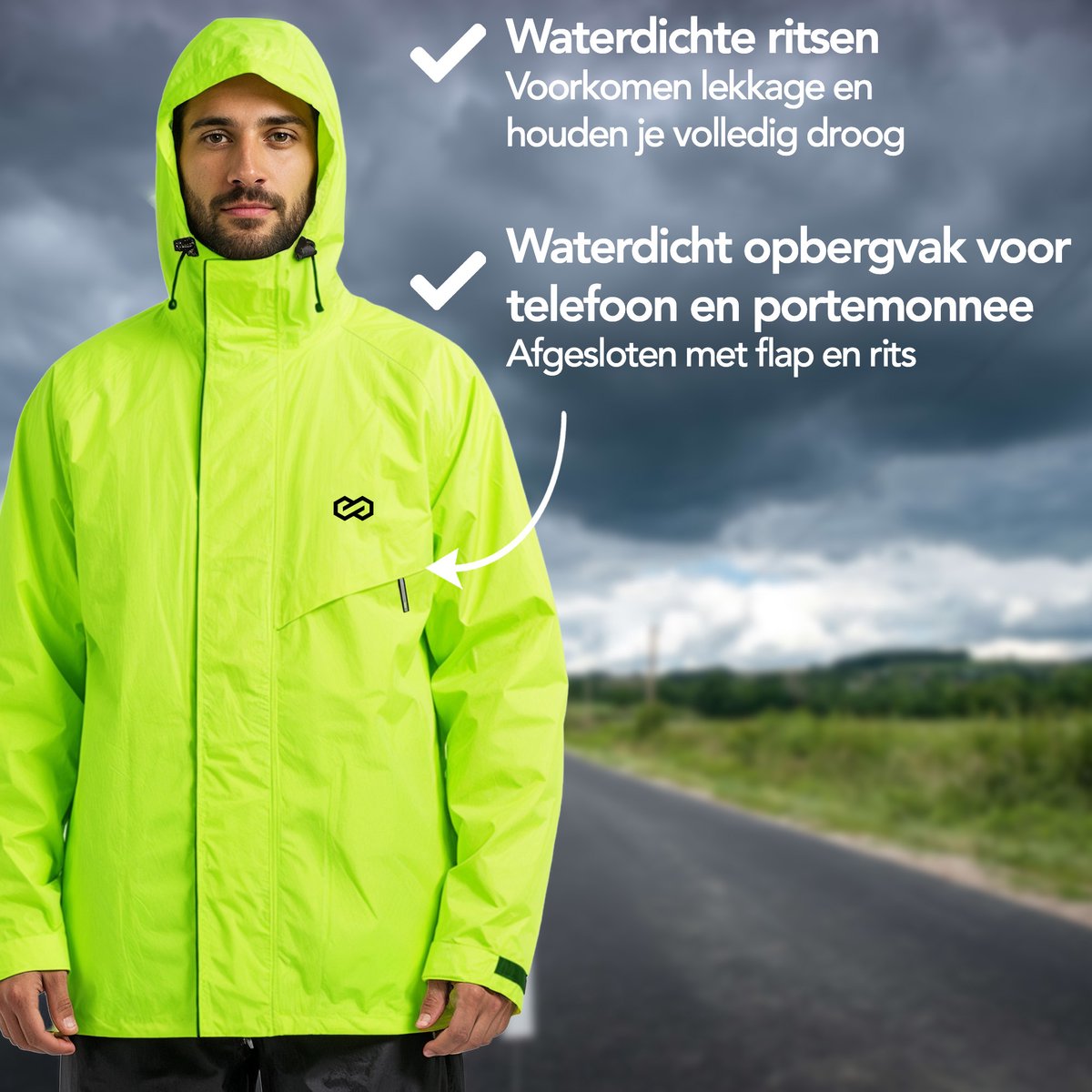 Infinity Goods Regenpak Nikki - Waterdicht & Ademend - Reflecterend - 2-delig Regenpak - Unisex - Fluo Geel - Maat XL