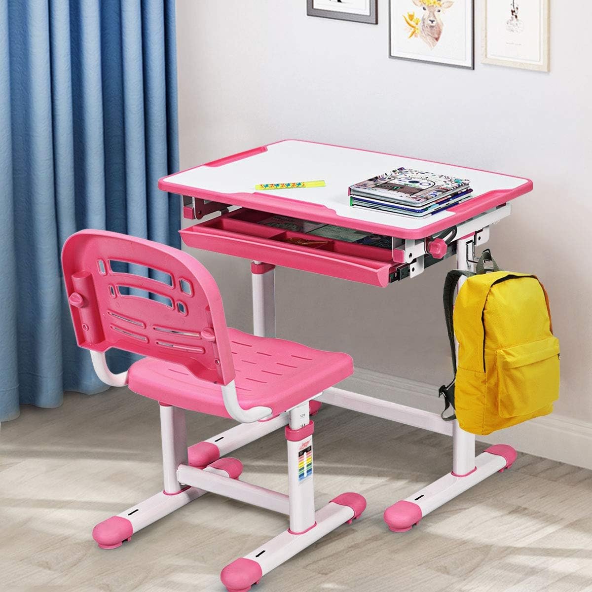 Coast Kinderbureau met Tekenblad - In hoogte verstelbaar - Max. 80 kg - 66 x 47 x 76 cm - Roze