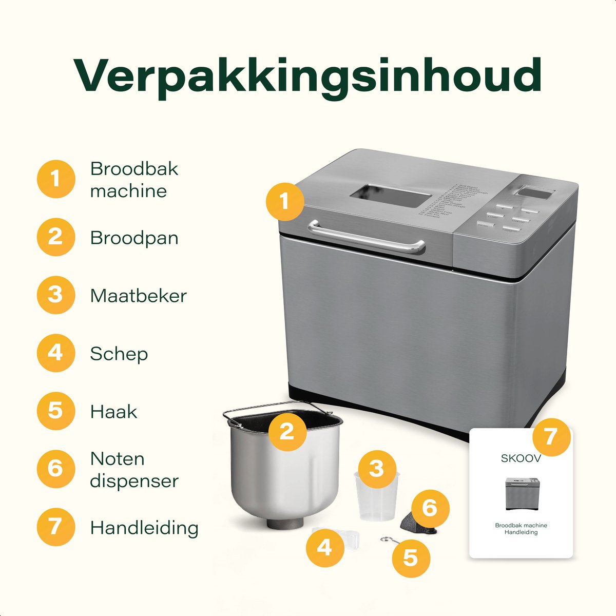 Skoov Bakemaster Broodbakmachine | RVS - Keramisch - 345x248x310 mm - 650W - 19 programma's - PFAS & Teflon vrij