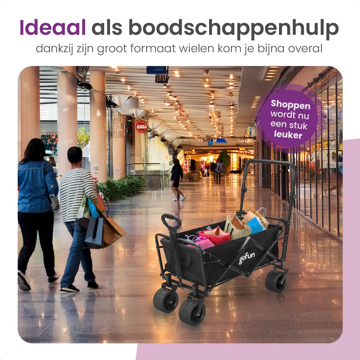 Gofun - Bolderkar & Bolderwagen - 150 kg Draagvermogen - Opvouwbaar Met 360 Graden Draaibare Wielen - 83 x 44 x 26 cm - Metaal & Polyester - Zwart