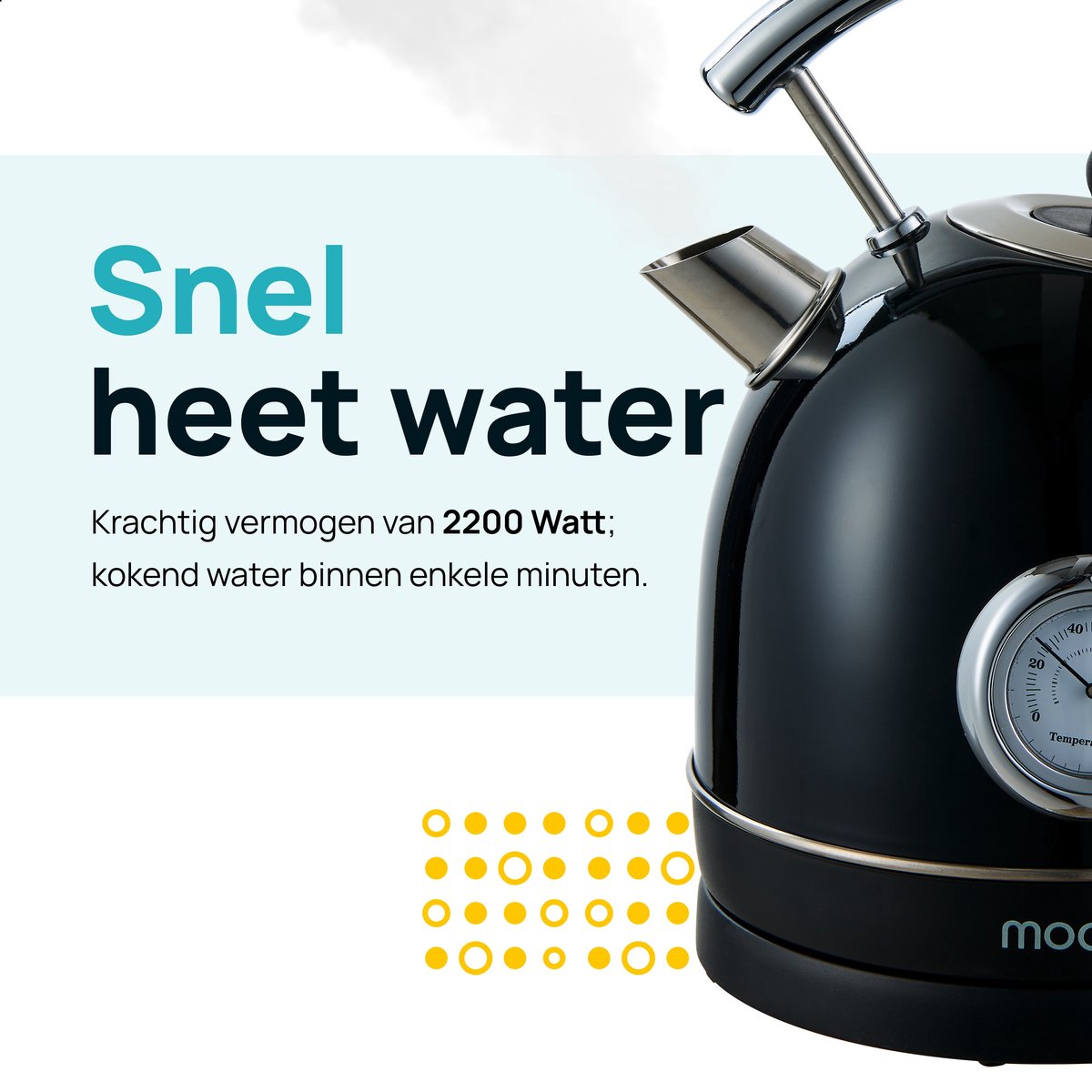 MOA® Retro Waterkoker – 1,8 Liter – RVS – Met Thermometer & Anti-Kalkfilter – 2200W – Zwart
