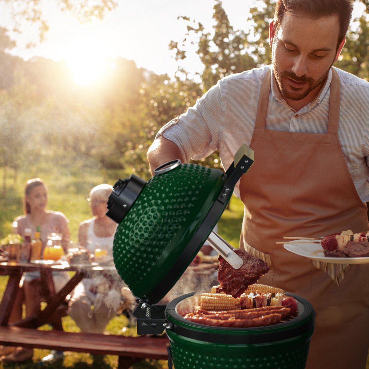 KitchenBrothers Kamado BBQ - 27 cm - Keramische Houtskool barbecue - tot 1000°C