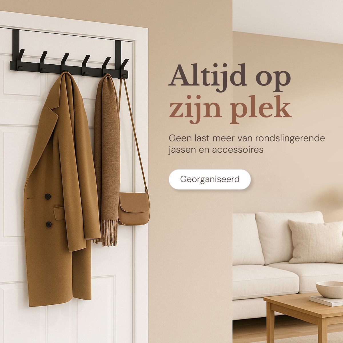 O’DADDY® Deurkapstok - 6 Haken - Deurhaak - Deurhanger - Deur kapstok hangend - Ophanghaak - Bevestiging met 3M Tape - Industrieel Design - Zwart