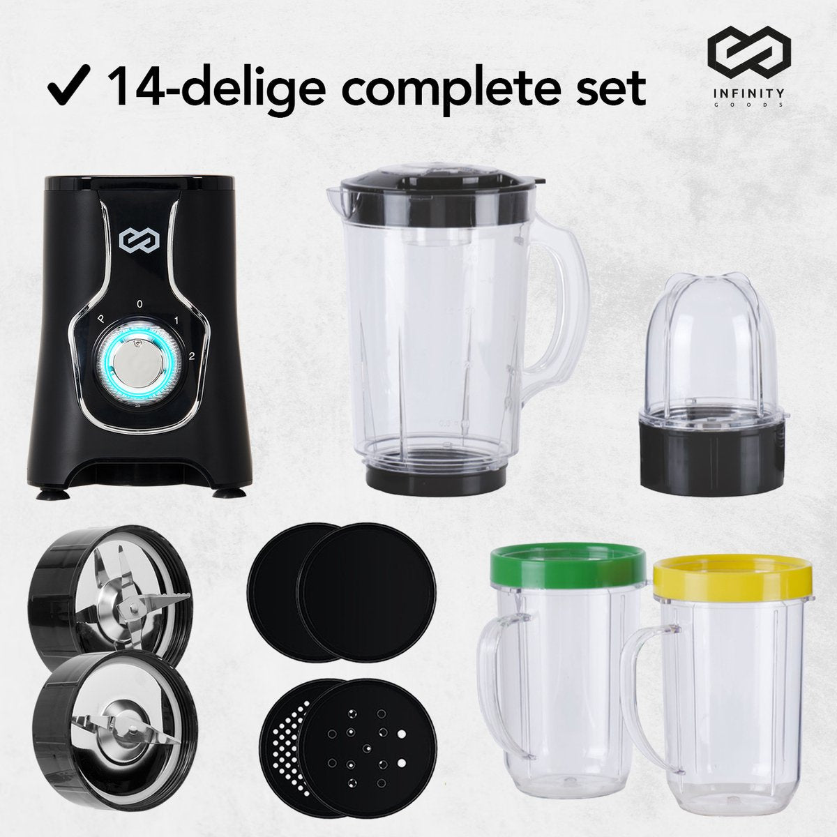 Infinity Goods Blender - 3 in 1 - 14 Delige Set - 400W - Zwart