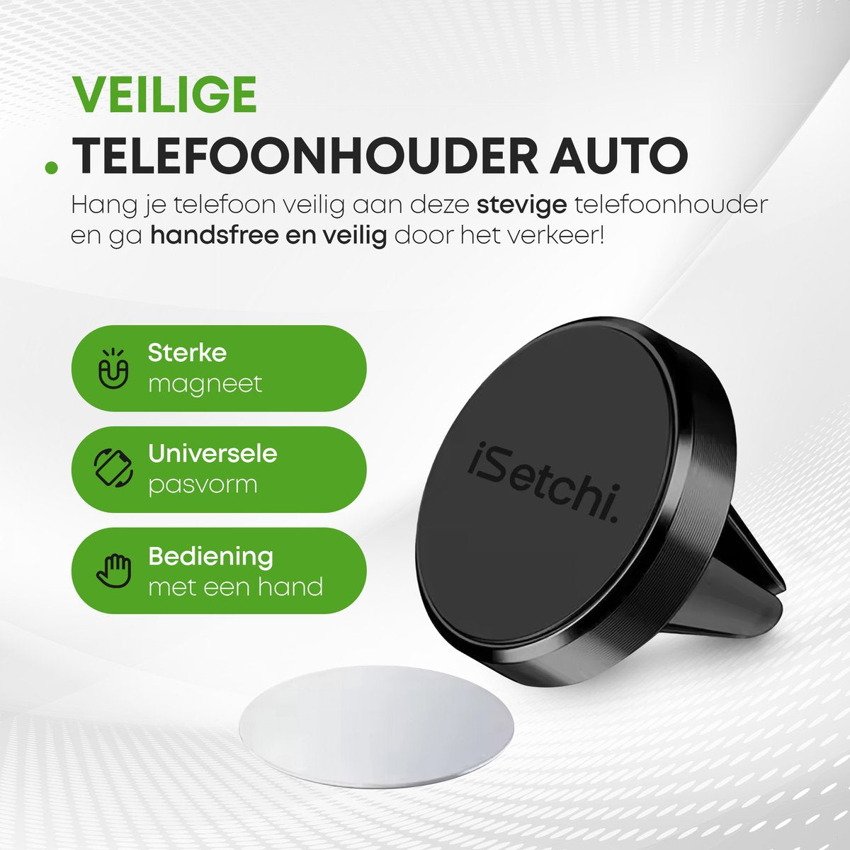 iSetchi Telefoonhouder Auto – Magnetisch & Universeel – Voor Ventilatierooster – Metaal – Zwart